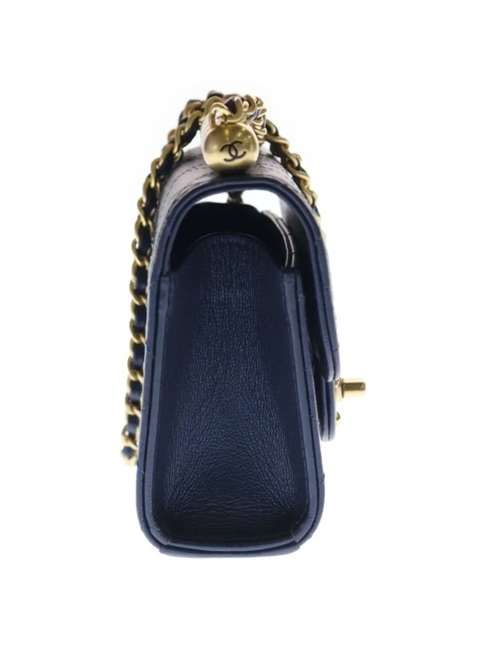 Chanel Mini Quilted Chain Shoulder Back Gold Goatskin Navy